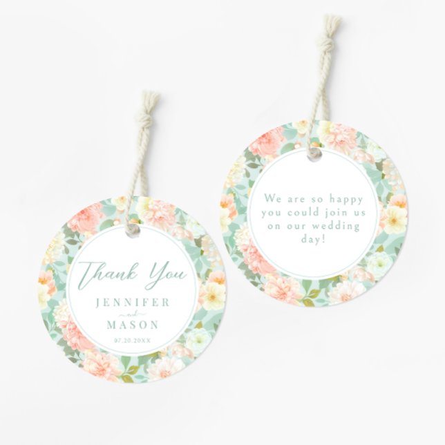 Étiquettes Cadeau Peony romantique Floral Mariage Merci Favoriser Ta (Créateur téléchargé)
