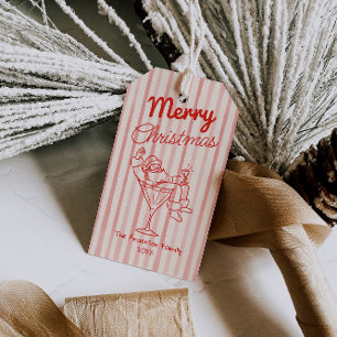 Étiquettes-cadeau Père Noël aux rayures rouges dessinées Rétro Noël