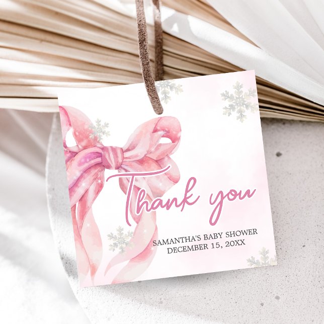 Étiquettes Cadeau Père Noël Baby Baby shower de Noël Carré (Pink Coquette Winter Baby Shower Favor Tags)