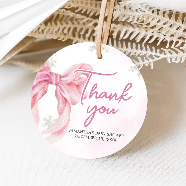 Étiquettes Cadeau Père Noël Baby Christmas Baby shower Round (Pink Coquette Winter Baby Shower Favor Tags)