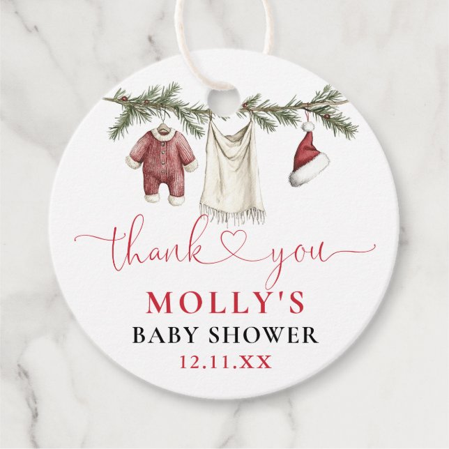 Étiquettes Cadeau Père Noël Baby Clothesline Baby shower d'hiver (Devant)