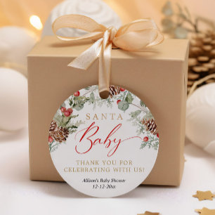 Étiquettes Cadeau Père Noël Baby Rustic Winter Greenery baby shower