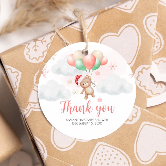 Étiquettes Cadeau Père Noël Baby shower Round (Santa Baby Bear Baby Shower Favor Tags)