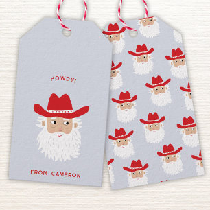 Étiquettes-cadeau Père Noël Cowboy Amusant Vacances Western