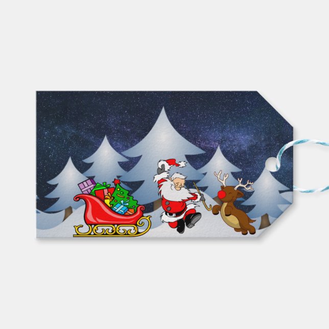 Étiquettes-cadeau Père Noël en route (Devant (Horizontal))
