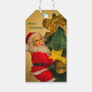 Étiquettes-cadeau Père Noël Escalade l'arbre de Noël - Vintage