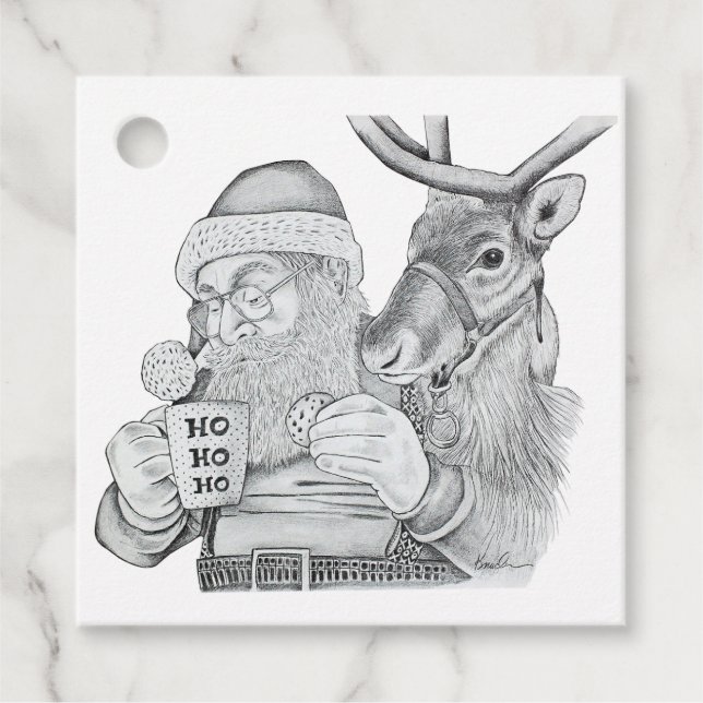 Étiquettes Cadeau Père Noël et rennes (Devant)