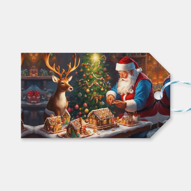 Étiquettes-cadeau Père Noël et rennes font maison de pain d'épices (Devant (Horizontal))