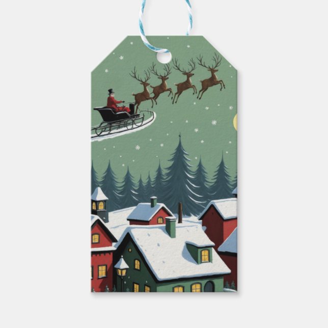 Étiquettes-cadeau Père Noël et son Sleigh (Devant)