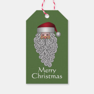Étiquettes-cadeau Père Noël festive en barbe bouclée sur vert