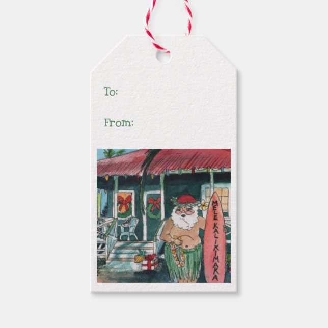 Étiquettes-cadeau Père Noël Hawaïen Mele Kalikimaka (Devant)