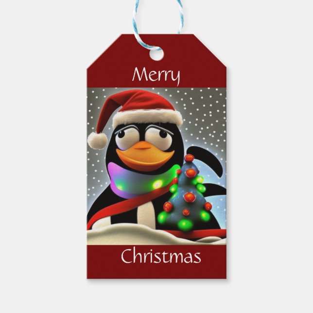 Étiquettes-cadeau Père Noël Penguin (Devant)