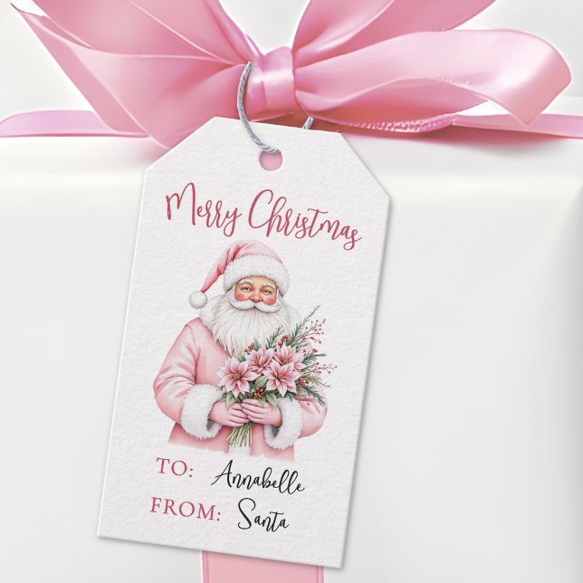 Étiquettes-cadeau Père Noël rose Noël (Pink Santa Merry Christmas Gift Tags)
