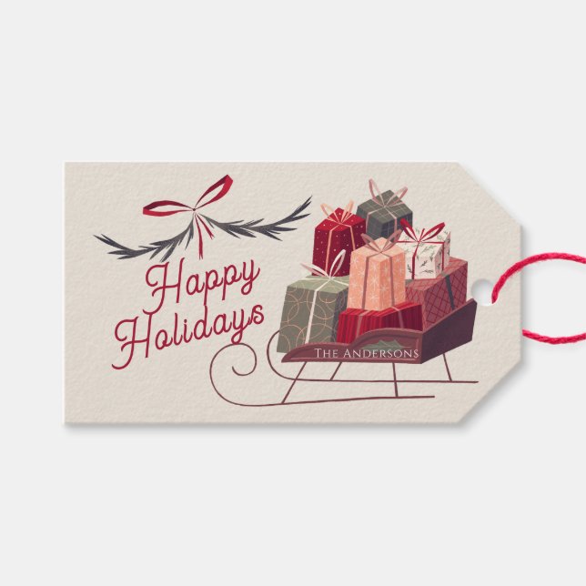 Étiquettes-cadeau Père Noël Sleigh Cadeaux Présentations (Devant (Horizontal))