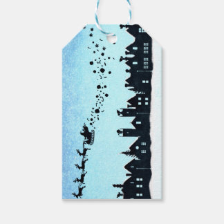 Étiquettes-cadeau Père Noël Survoler les maisons BALISES DE Noël