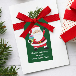 Étiquettes-cadeau Père Noël Vert Customisé Enfants Noël