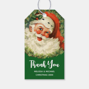 Étiquettes-cadeau Père Noël vintage avec couronne de pin
