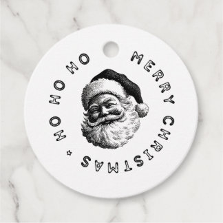 Étiquettes Cadeau Père Noël vintage noir et blanc Joyeux Noël