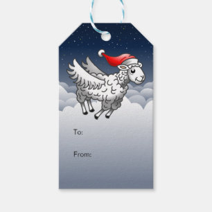 Étiquettes-cadeau Père Noël volant des moutons de Noël