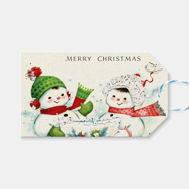 Étiquettes-cadeau Pères Noël rétro kitsch (Devant (Horizontal))