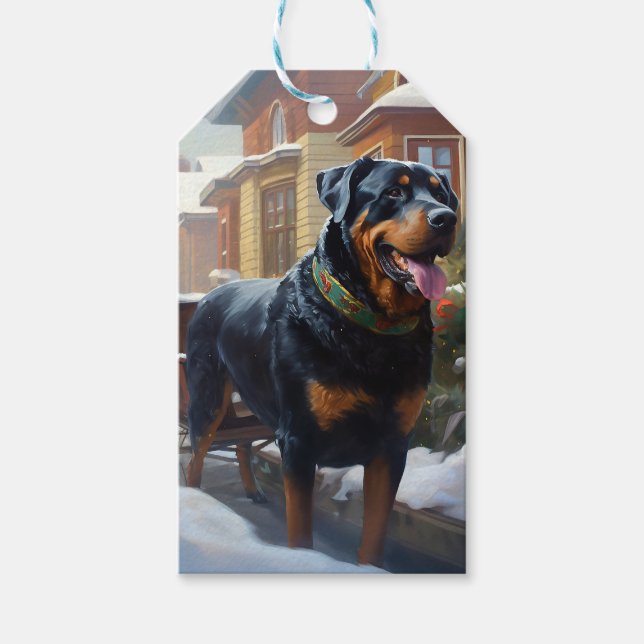 Étiquettes-cadeau Période de fêtes de Noël Rottweiler (Devant)