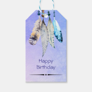 Étiquettes-cadeau Perles d'aquarelle 'n Plumes heureux anniversaire