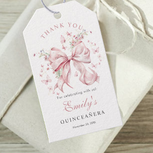 Étiquettes-cadeau Perles de Bow rose Quinceañera Merci Favoriser