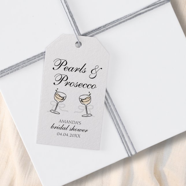 Étiquettes-cadeau Perles et Fête des mariées de poursuites Personnal (Pearls & Prosecco Bridal Shower Personalized Gift Tags)
