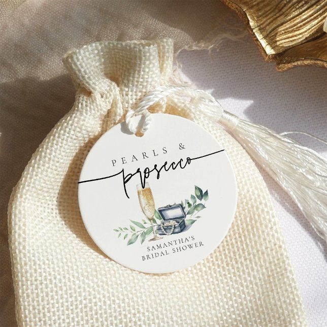 Étiquettes Cadeau Perles et Prosecco Élégant Enterrement de Vie de J (Créateur téléchargé)