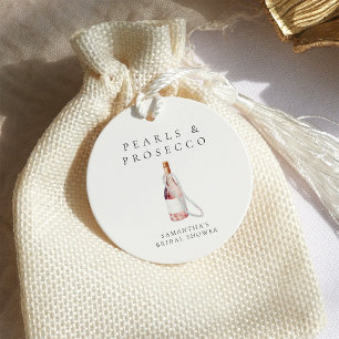 Étiquettes Cadeau Perles et Prosecco Élégante Baby Shower de Mariée
