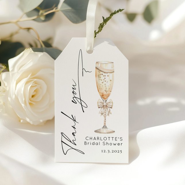 Étiquettes-cadeau Perles et Prosecco Nœud de perles de mariage Merci (Créateur téléchargé)