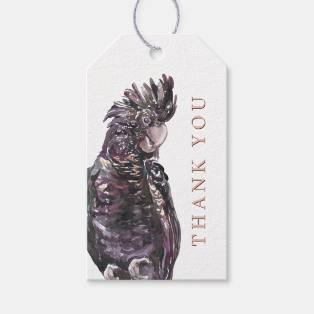 Étiquettes-cadeau Perroquet exotique de prune violette Merci (Devant)