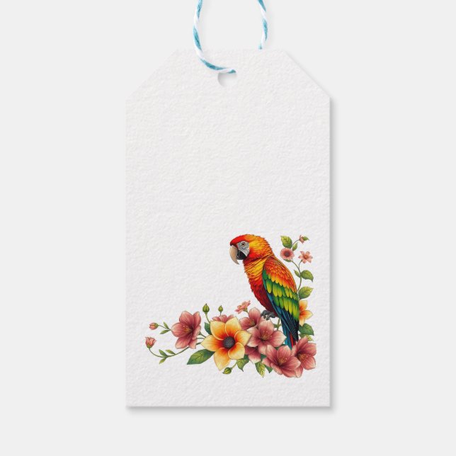 Étiquettes-cadeau Perroquet Tropical et Fleurs (Dos)