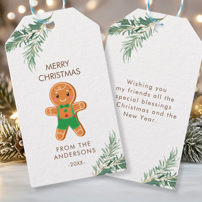 Étiquettes-cadeau Personalisierte Weihnachts - Geschenkanhänger (Merry Christmas, Gingerbread Cookie Favor Tag with your name & greetings. )