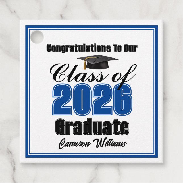 Étiquettes Cadeau Personalized Blue Class of 2026 Graduation Party (Devant)