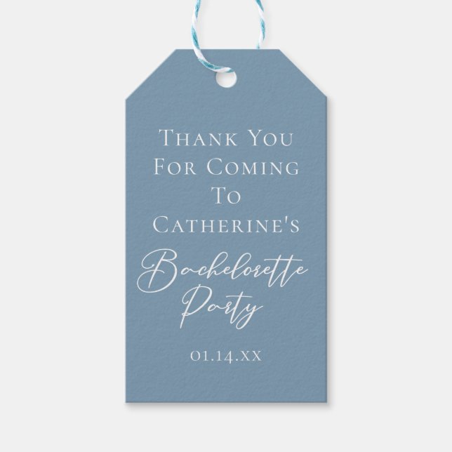 Étiquettes-cadeau Personalized Chic Dusty Blue Bachelorette Party (Devant)