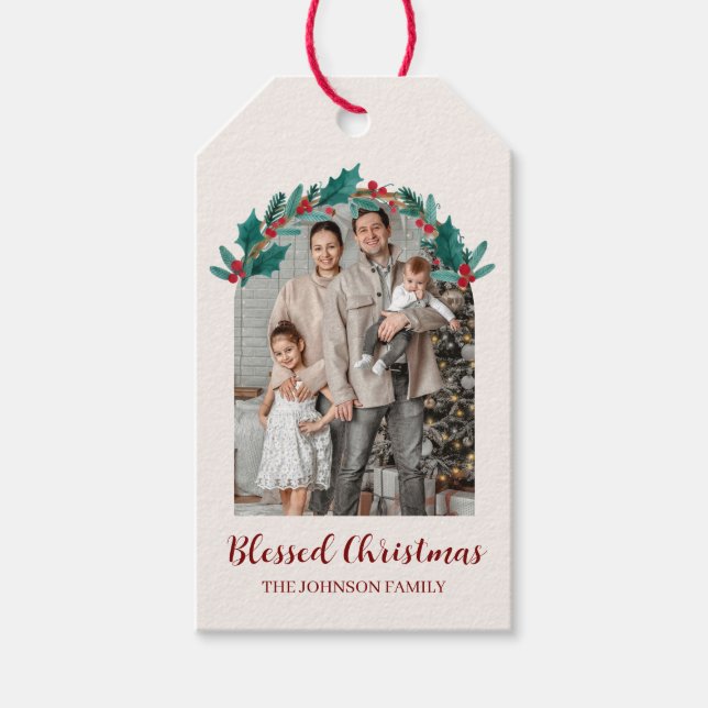 Étiquettes-cadeau Personalized Christmas Wreath Photo Gift Tag (Devant)