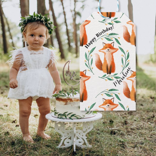Étiquettes-cadeau Personalized Cute Fox woodland birthday (Créateur téléchargé)
