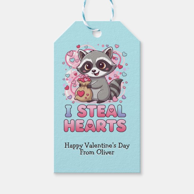 Étiquettes-cadeau Personalized Cute Raccoon Classroom Valentine (Devant)