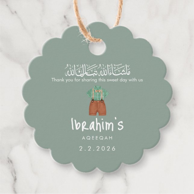 Étiquettes Cadeau Personalized Islamic Aqiqah Baby Boy Round Gift (Devant)