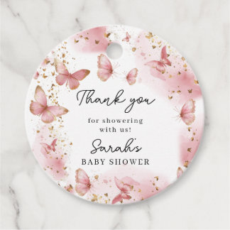 Étiquettes Cadeau Personalized Pink Butterfly Baby Shower Favor Tags