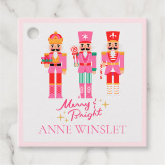 Étiquettes Cadeau Personalized Pink Merry and Bright Nutcracker Squa