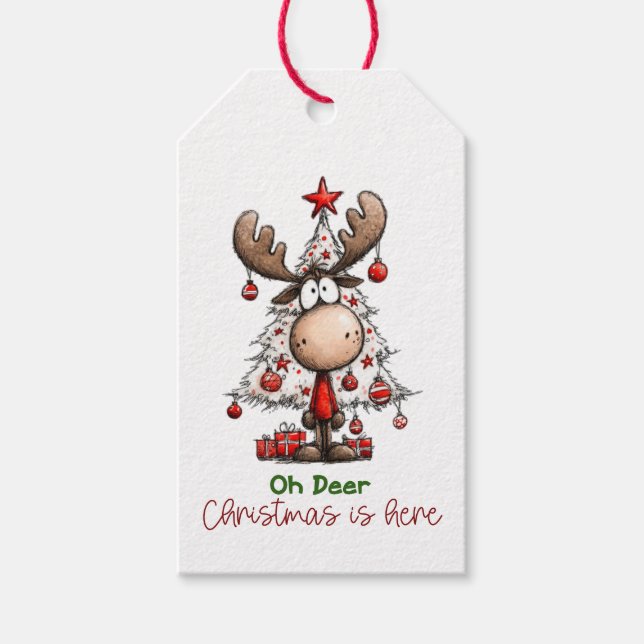 Étiquettes-cadeau Personalized Reindeer “Oh Deer Christmas Is Here” (Devant)