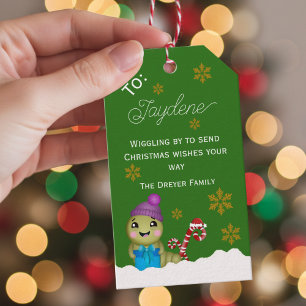 Étiquettes-cadeau Personnage de Noël avec Canne en Sucre