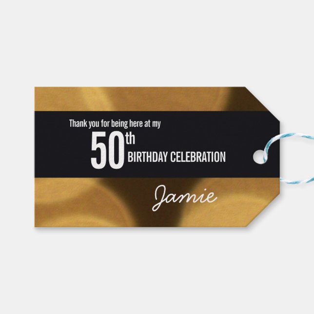 Étiquettes-cadeau Personnalisé 50e anniversaire or et livre noir (Devant (Horizontal))