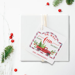 Étiquettes Cadeau Personnalisé, Camion Vintage Rouge, Oh Quel Cadeau