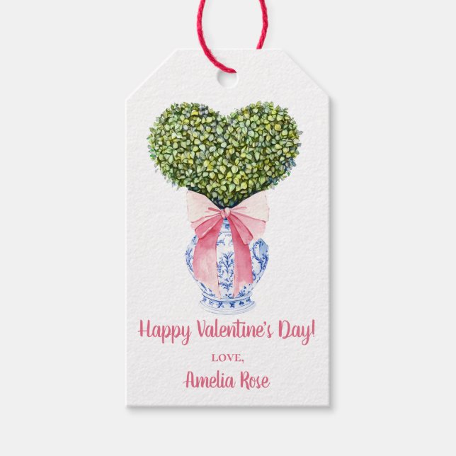 Étiquettes-cadeau Personnalisé Chinoiserie Heart Topiary Valentine's (Devant)