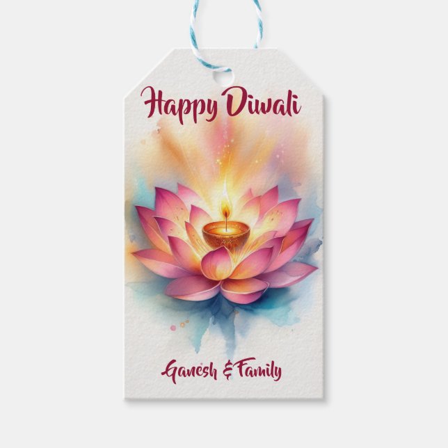 Étiquettes-cadeau Personnalisé Élégant Diwali Diya (Devant)
