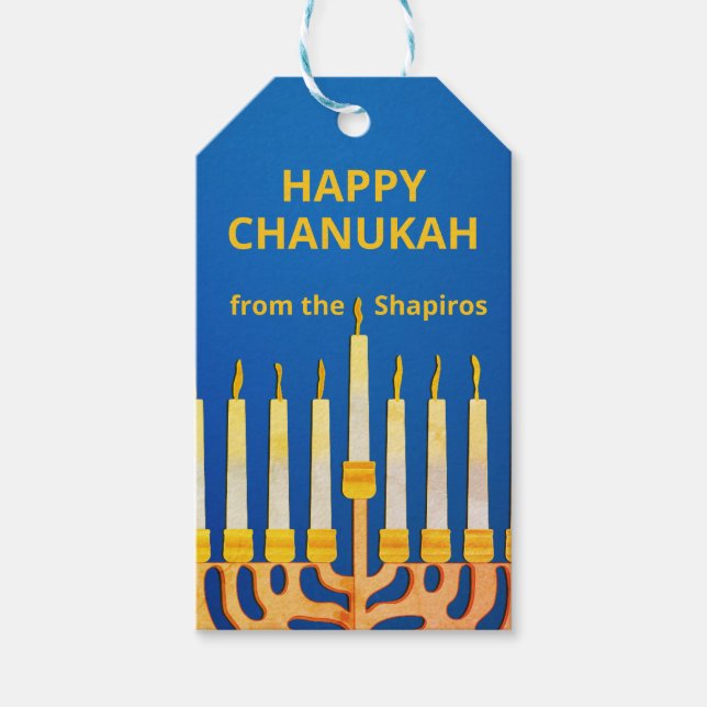 Étiquettes-cadeau Personnalisé Happy Chanukah Menorah (Devant)