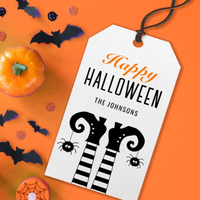 Étiquettes-cadeau Personnalisé Happy Halloween Witch Feet Blanc (Créateur téléchargé)